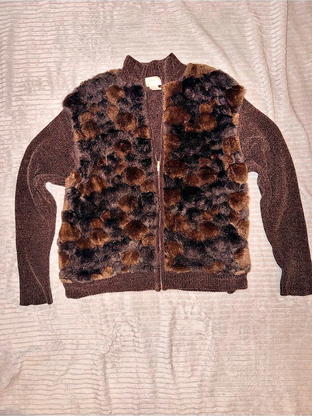 Lisa International Faux Fur Front Brown Size Medium